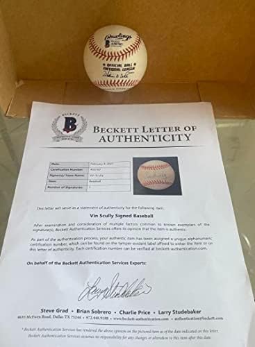 Vin Scully Dodgers Hofer חתום וינטג 'N.L. BaseballBeckett Loa