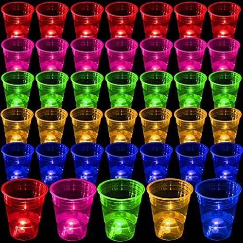 40 יח 'כוסות מסיבות זוהרות למסיבה חיצונית מקורה, כוסות טובות לאספקת מסיבות, 5 זוהר רב צבעוני בהיר בגביע