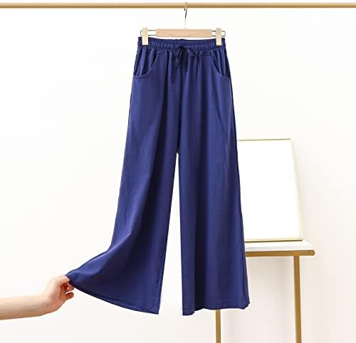 מכנסי כותנה לנשים מכנסיים ארוכים בצבע אחיד מזדמן מכנסיים ישר מותניים אלסטיים נמתחים מכנסי רגל רחבים
