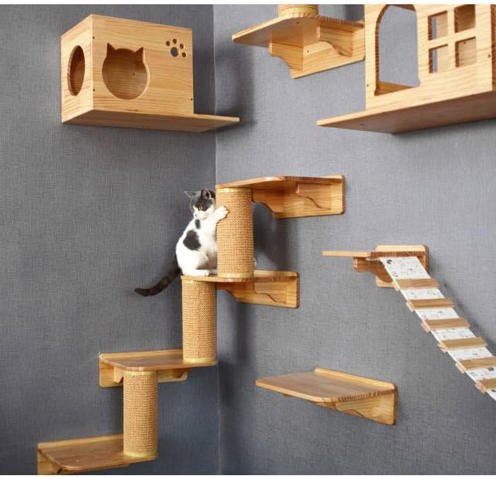 IULJH CAT צעצוע חתול גשר גשר סולם טיפוס מסגרת עץ חתול בית עץ חתלתול פלטפורמת קפיצה DIY ריהוט לחיות מחמד