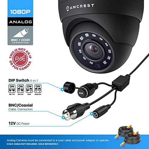 Amcrest Full HD 1080p 1920TVL כיפה מצלמת אבטחה חיצונית, 2MP 1920X1080, ראיית לילה 98ft, דיור מתכת, עדשת