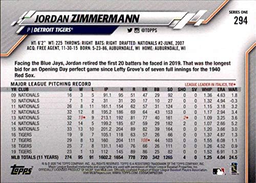 2020 Topps 294 Jordan Zimmermann NM-MT Tigers