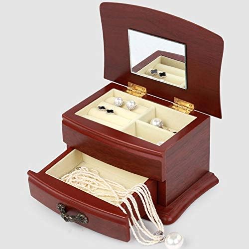 קופסאות חזה תכשיטים קופסאות תכשיטים מעץ קיבולת גבוהה שכבה כפולה מזוודה מיני עם מראה מגוון מארז אחסון