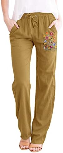 מכנסי פשתן של Kcjgikpok, מכנסי פשתן, מוצקים אלסטיים עם רגליים רחבות רגליים רופפות פשתן פשתן מכנסיים