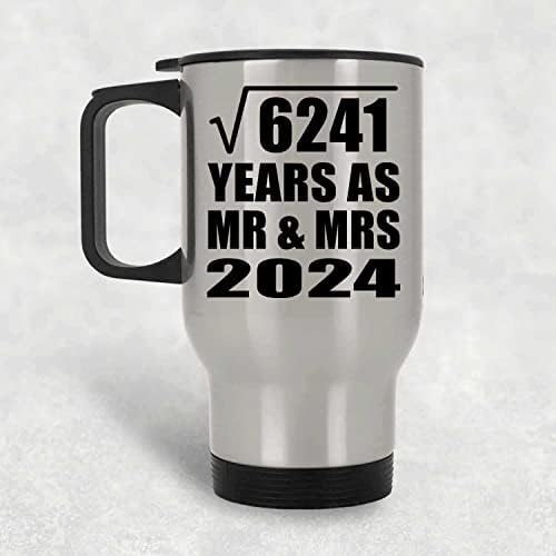 תכנן 79 שנה שורש ריבועי של 6241 שנים בתור MR & MRS 2024, ספל נסיעות כסף 14oz כוס מבודד מפלדת אל חלד,