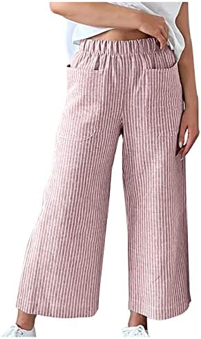 מכנסי קפרי הדפסים של נשים פס רגל רחבה הרם טרקלין מכנסיים רחבים מותניים גבוהים מכנסיים פלאצו מכנסיים