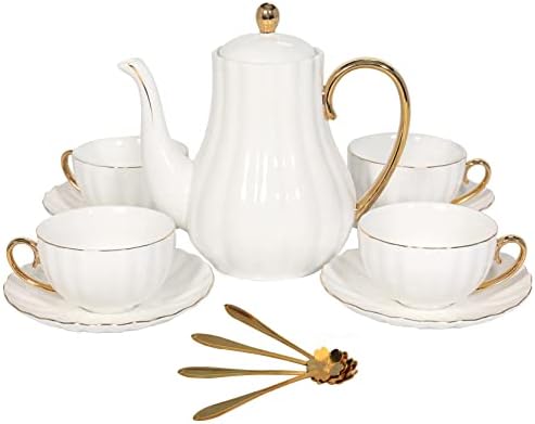 ערכת תה חרסינה של Le Potocio למבוגרים, סיר תה דלעת עם כוסות, ערכות תה לבן למסיבת תה או מתנות מתנות