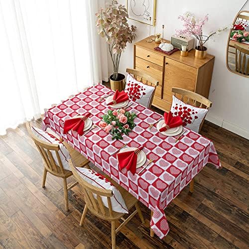 מפת שולחן חג האהבה של ורטקריה, כיסוי שולחן דקורטיבי לב משובץ, בד שולחן עמיד למים עמיד למים למסיבת חתונה,