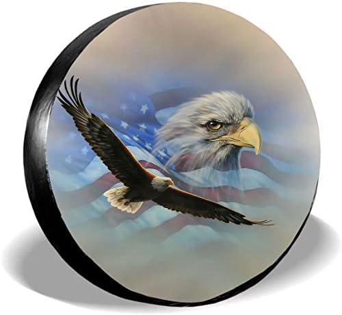 נשר זבוב עם דגל אמריקאי כיסוי צמיג חילוף פוליאסטר מגן על כיסוי גלגל גלגל אבק אבק אוניברסלי לג'יפ קרוואן