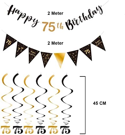 ערכת קישוט ליום הולדת 75, שמחה 75 דגל יום הולדת באנר בורטינג סטרימרים, דגל משולש באנר לקישוטים למסיבות