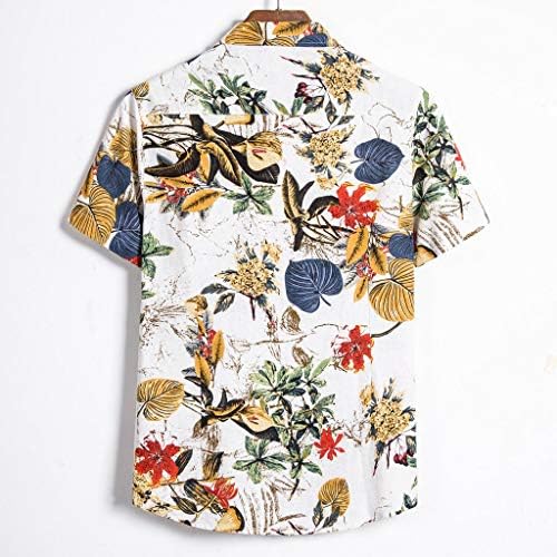 חולצות פשתן כותנה לגברים שרוול קצר קיץ פרחוני כפתור למטה חולצת הוואי חולצות חוף מזדמנים בוהו וינטג