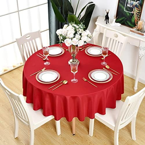 Kaipho אדום עגול שולחן עגול עמיד למים עמיד בפני מים עמיד בפני קמטים חינם בד שולחן 210 גרם פוליאסטר כיסוי