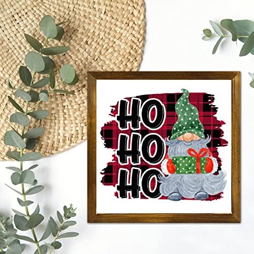 Hohoho gnome חג המולד שלט עץ עץ באפלו משובץ משובץ שלט קיר ממוסגר שלט שובב או החלטות נחמדות בסגנון חווה