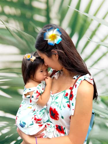 אמא תינוק תואם בעבודת יד בהוואי פלומריה סרט פרחים וקליפ שיער לתינוקות בנות תינוקות התאמה משפחתית