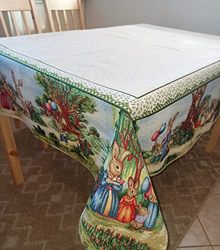 שולחן שולחן פסחא שטיח פסחא חוט זהב ביצי פרחי ארנב מצעי שולחן עבור בד שולחן עגול או מלבן מרובע בד שולחן