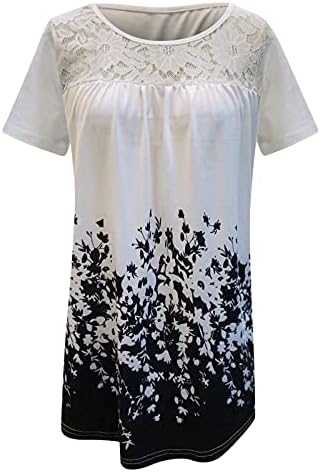חולצות טוניקה טוניקה של הדפס גרפי מזדמן של נשים עגול צוואר עגול תחרה עם שרוולים קצרים