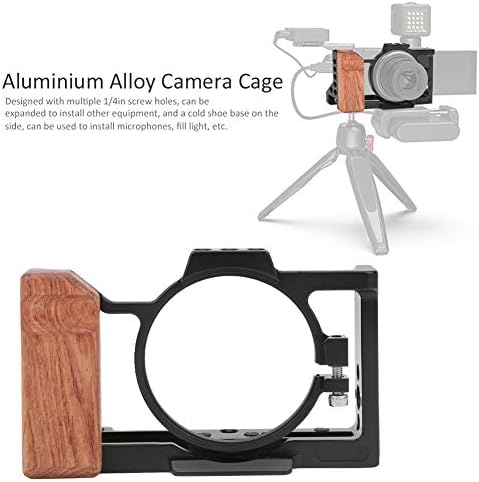 כלוב אסדת מצלמה למצלמת Sony ZV1, מסגרת כלוב מייצב וידאו של וידאו עם אחיזת ידית מעץ, עם חור בורג 1/4in
