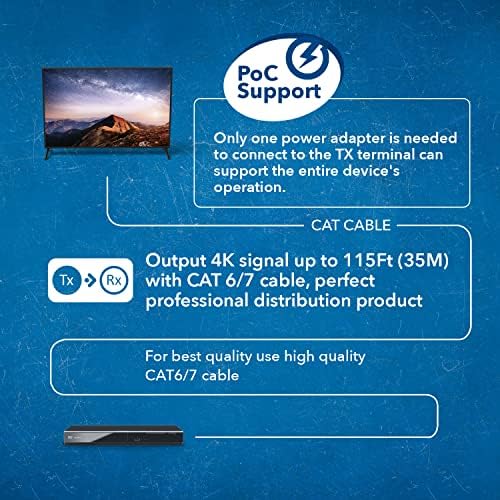 OREI 1x8 HDMI Experender Splitter 4K, מרובה מעל כבל יחיד CAT6/7 4K@60Hz 4: 4: 4 HDCP 2.2 עם ניהול EDID