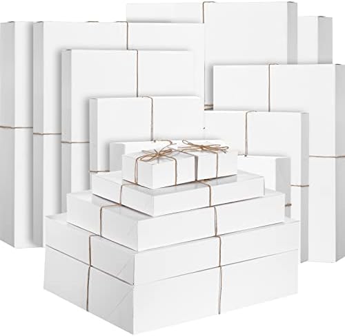 יקסיה 50 מארז קופסאות מתנה לבנות עם מכסים למתנות, קופסא אריזת מתנה מקרטון לבן לעטיפת יום האהבה מתנות