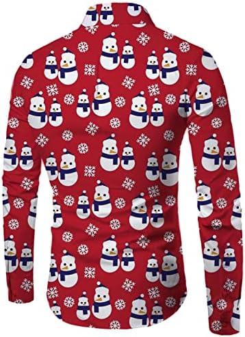 חולצות חג המולד של XZHDD לגברים, חג המולד מצחיק סנטה קלאוס שלג איש הדפס כפתור פונה-למטה צווארון עסקים