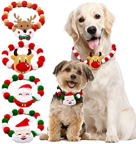 4 יחידים חתול כלב חג המולד שרשרת כלבים לחג המולד לכלב חג המולד צווארון פרפר 4 גדלים לכלבים גדולים אמצעיים