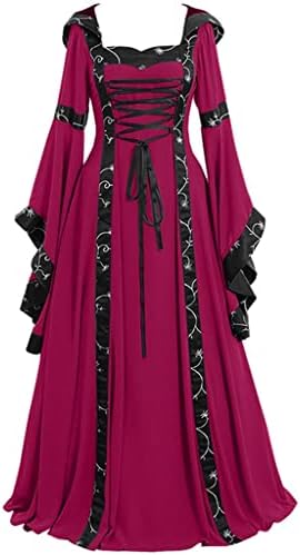 לבוש נשים באורך רצפה גותי וינטג 'מימי הביניים קוספליי רנסנס תלבושת מימי הביניים שמלות ויקטוריאניות אדומות
