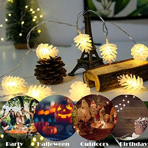Llgltomo 20 LED 9.8 רגל אורות מיתר עץ חג המולד, עיצוב חרוט אורן למסיבה חיצונית מקורה פטיו חתונה גן עץ
