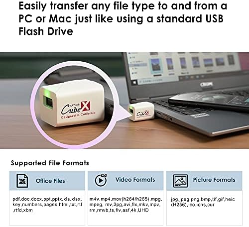Piodata Ixflash Cube 128GB מכשיר אחסון תמונות Apple MFI מוסמך USB סוג A לאייפון ואייפד, תמונות גיבוי