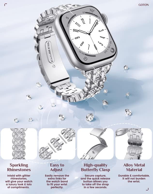 Goton Apple Watch מארז אטום למים & Bling רצועת אבני חן דקות לסדרת Apple Watch 6/5/4/SE 44 ממ