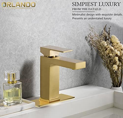 אורלנדו ידית יחידה ברז אמבטיה זהב מוברש, ברז כיור אמבטיה מוברש מודרני חור יחיד, ברז זהב לכיור אמבטיה,