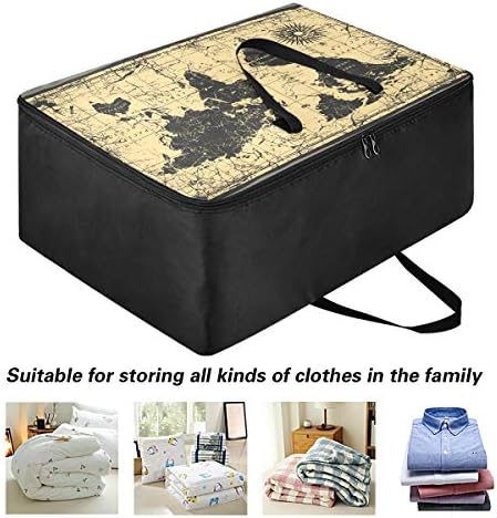 שקית אחסון בגדים מתחת למיטה - אחסון שמיכה ישנה של מפת WOLD מארגן בגדים גדולים עם רוכסן אחסון טוטס 27.6x19.7x11