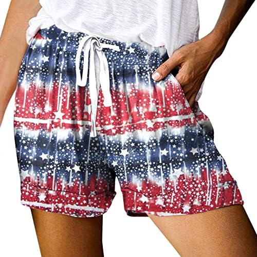 Ruiruilico Patriotic נשים שרוך מכנסיים קצרים 2023 4 ביולי מכנסי קיץ קצרים מזדמנים מכנסי חוף זורמים אלסטיים