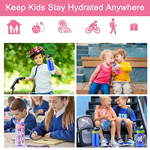 בקבוק מים לילדים עם בקבוקי מים לפעוטות הוכחה לשפוך קש לבית הספר 16 עוז 3 מארז, אידיאלי לנסיעות ופעילויות,