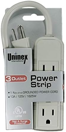 Uninex PS28U קומפקטי רצועת חשמל מקורקע 3-אאוטלטים, UL רשום, 1 רגל, 2 חבילה