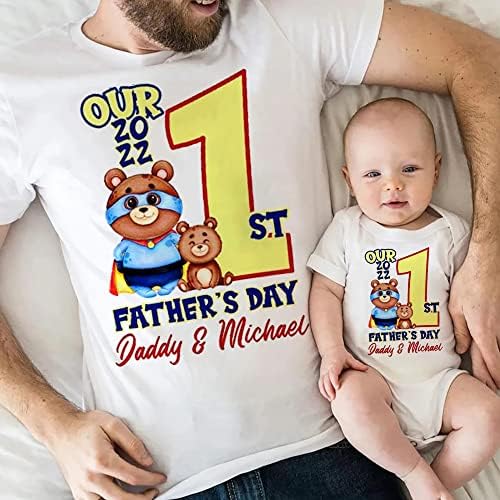 מותאם אישית שלנו 1 יום אב חולצה וסרבל תינוקות, חמוד אבא תינוק דובים 1 אבות יום התאמת חולצות, אישית שם