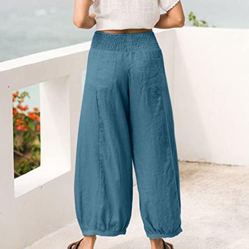 מכנסי טרנינג לנשים אופנה מוצק צבע כותנה פשתן בבאגי מכנסיים בתוספת גודל רופף מזדמן רחב רגל מכנסיים קפריס