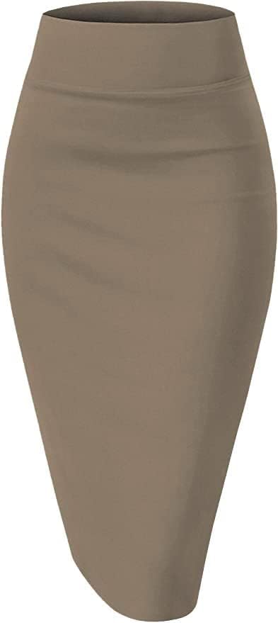 חצאית עיפרון מתיחה בסיסית של לבבות מתוקים לנשים-רגילה ומידה פלוס - מתחת לברך חצאית ניילון מידי בודיקון