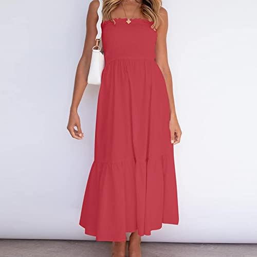 נשים של קיץ שמלות מקרית סטרפלס מקסי ארוך שמלת ראפלס מכפלת קפלים רופף חוף שמלת שכבות זורם נדנדה מסיבת