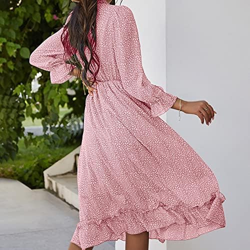 שמלת Boho Maxi של Fragarn, אופנה לנשים סקסית סקסית מזדמנת שמלה פרחונית של צווארון V