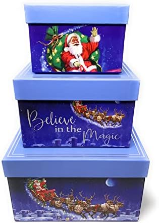 קופסאות מתנות לחג המולד של חנות עונתית סט של 3 קופסאות קינון לחג המולד מפוארות עם מכסים בשלושה גדלים