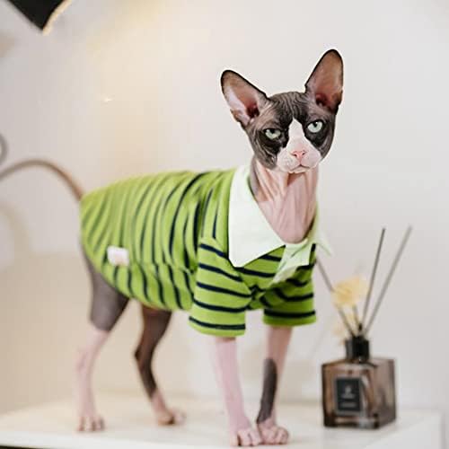 WCDJOMOP בגדי חתול חסרי שיער - אביב סתיו כותנה סתיו שרוול ארוך פולו חולצת טריקו פס הדפס סוודר סרבלים
