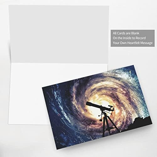 גלקסי החלל עם טלסקופ פרימיום פרל נייר כרטיסי ברכה עם מעטפות, דו צדדי גליטר נייר כרטיסים , יפה דפוסים