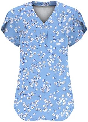 נערות נוער חולצות מזדמנים חולצות שרוול קצר טיז נ 'סטרץ צוואר פרחוני גרפי רגוע כושר בוהמי חולצות 2023