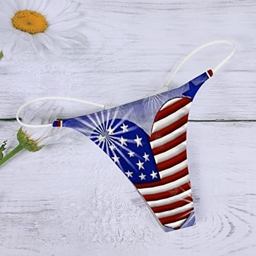 חוטיני יום עצמאות לנשים שובב שובב חלקה חלקה מיתרי G דגל אמריקאי דגל קל משקל יפסטר T-Back Back