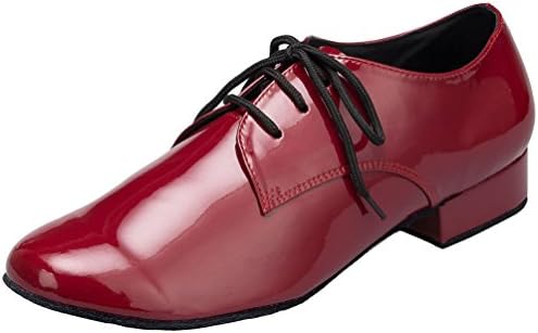 נעלי ג'אז עור רכות לגברים מודרניים לטינית מודרנית סגורה בוהן 4 סמ נעלי ריקוד סטנדרטיות, אדום, 12.5